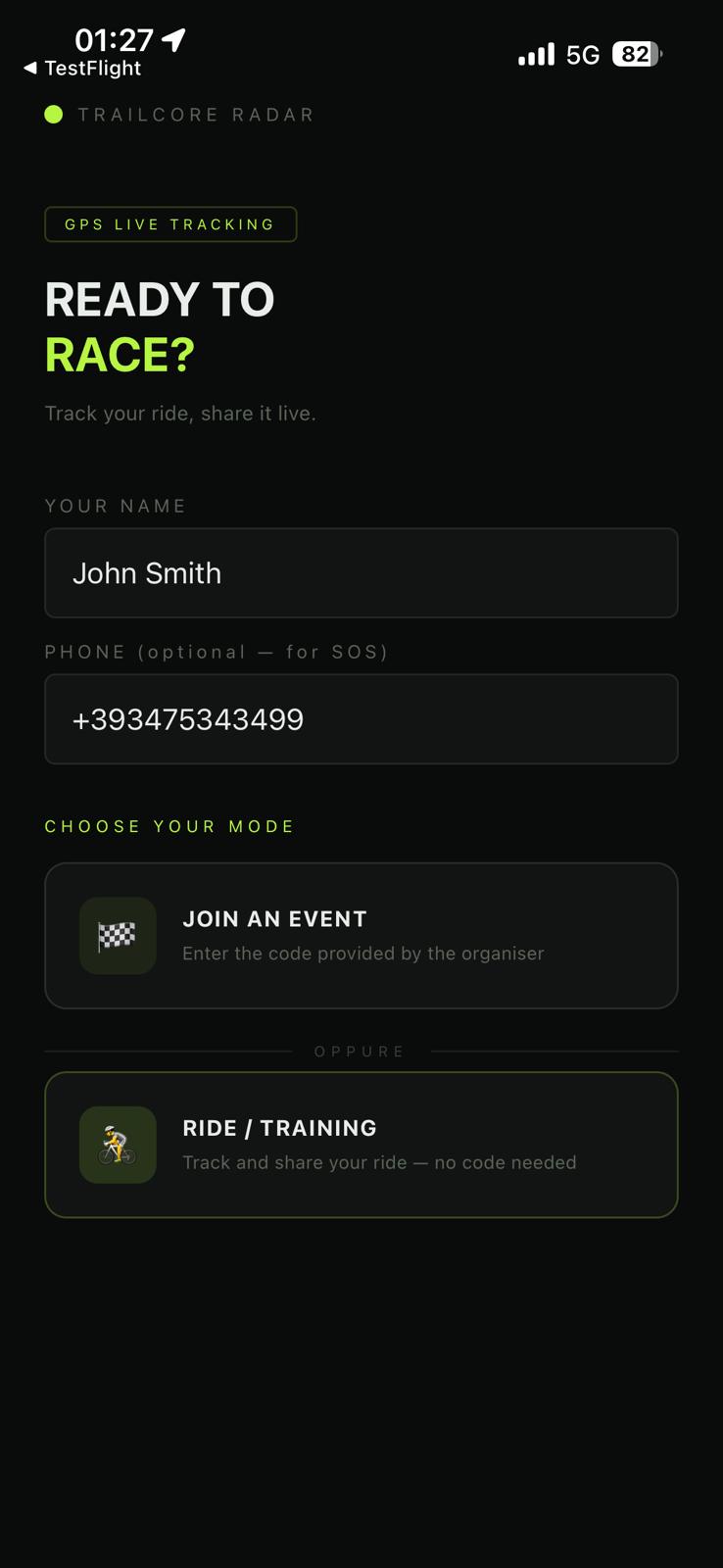 HomeScreen — name and phone