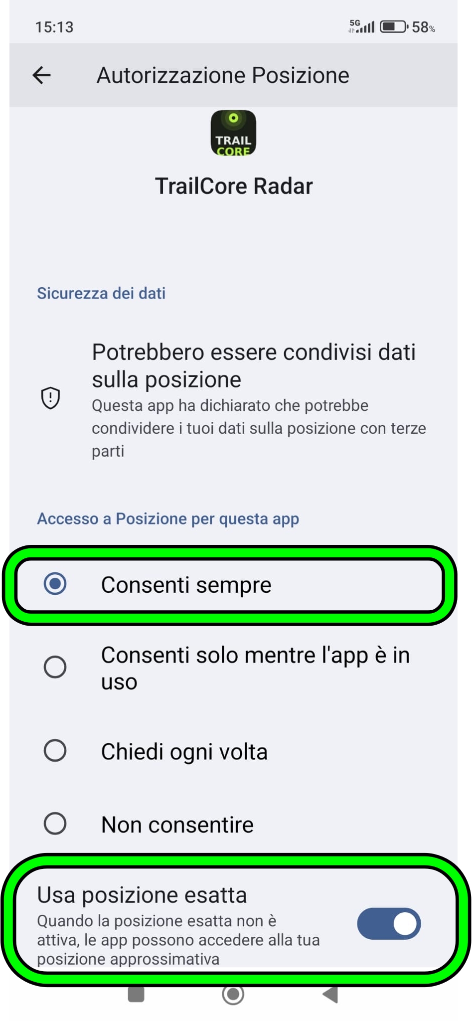 Autorizzazioni app