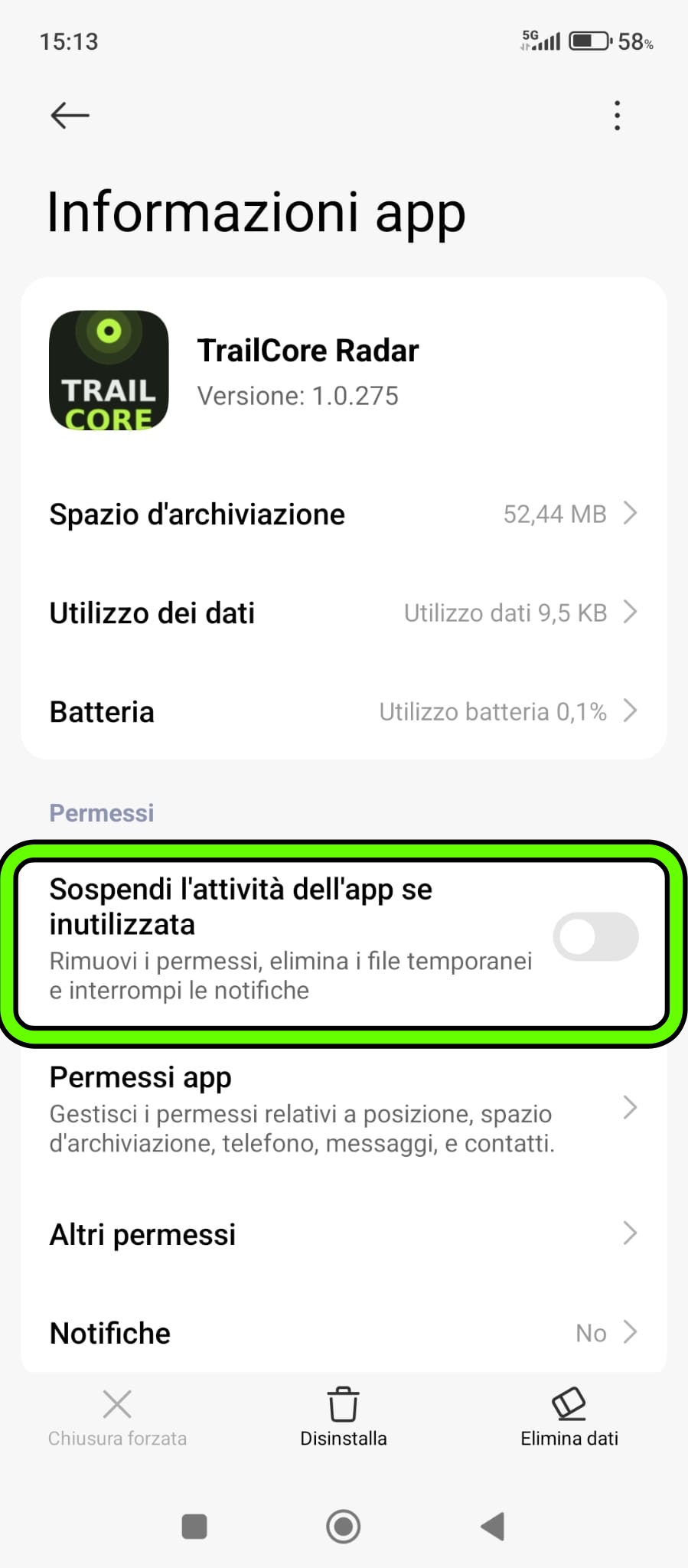 Rimuovi sospendi attività