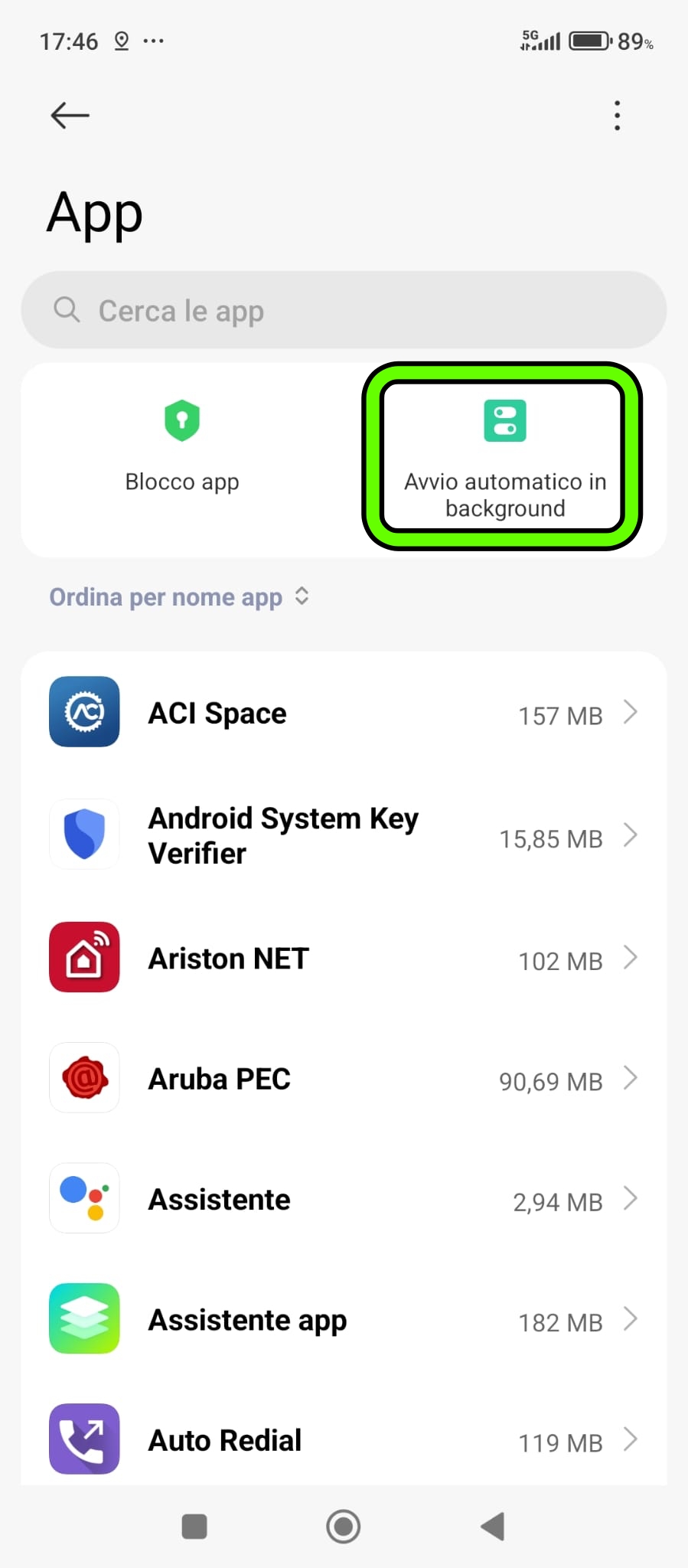 Avvio automatico background